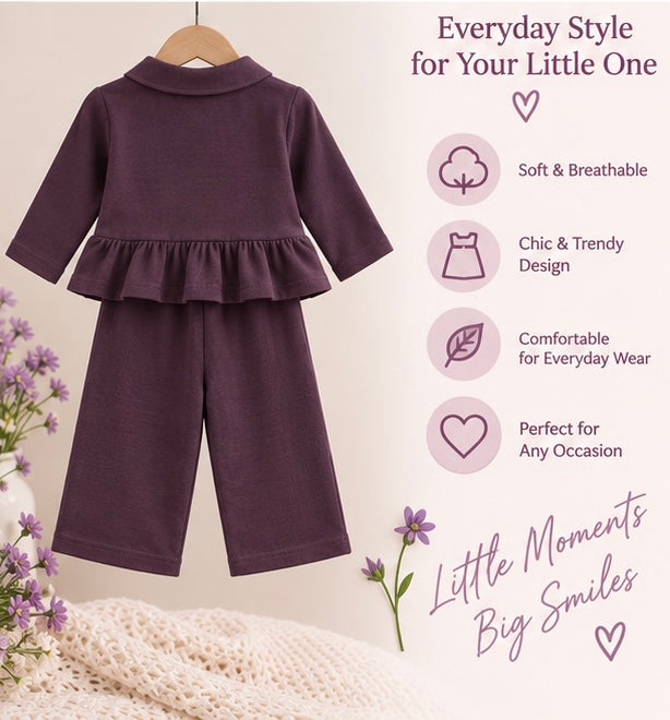 Plum Purple Button-Front 2-Piece Girls' Set