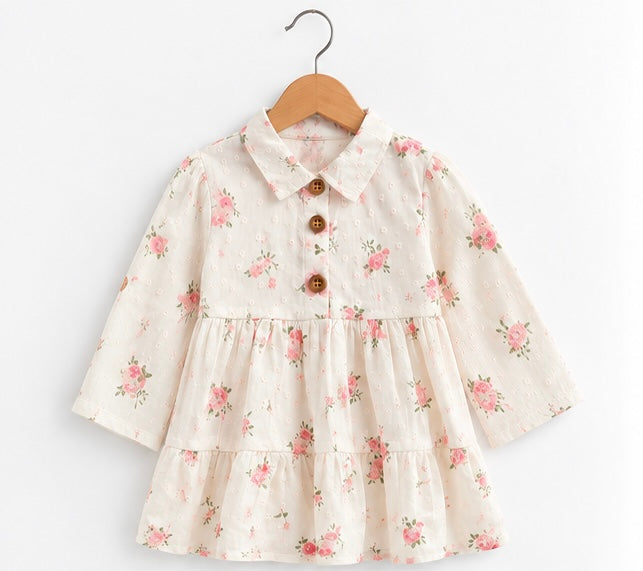 Girls White Floral Tiered Dress