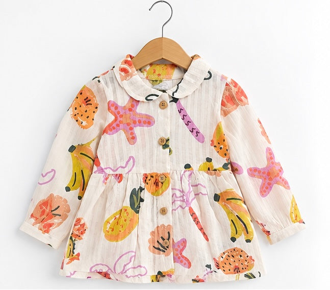 Girls Coral Tropical Print Dress