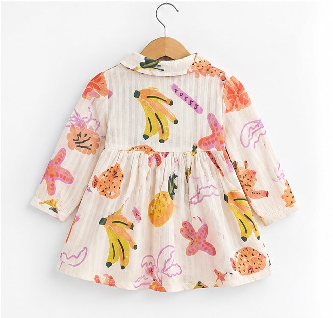 Girls Coral Tropical Print Dress