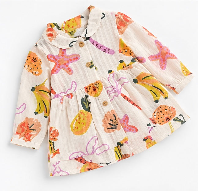 Girls Coral Tropical Print Dress