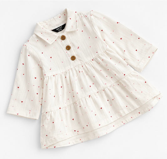 Girls White Heart Print Dress