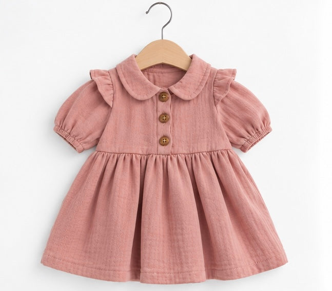 Girls Dusty Rose Puffed Sleeve Dress