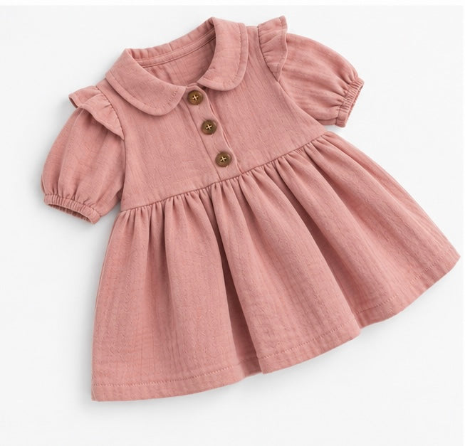Girls Dusty Rose Puffed Sleeve Dress