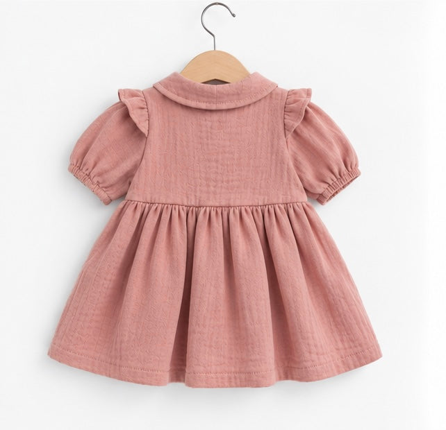 Girls Dusty Rose Puffed Sleeve Dress