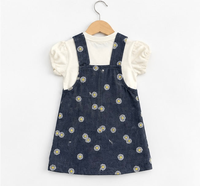 Girls Derby Flower Dungaree Set