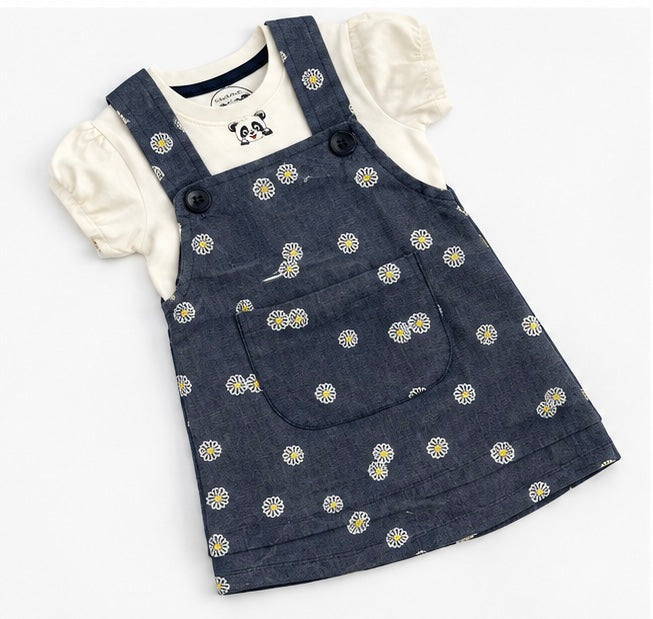 Girls Derby Flower Dungaree Set