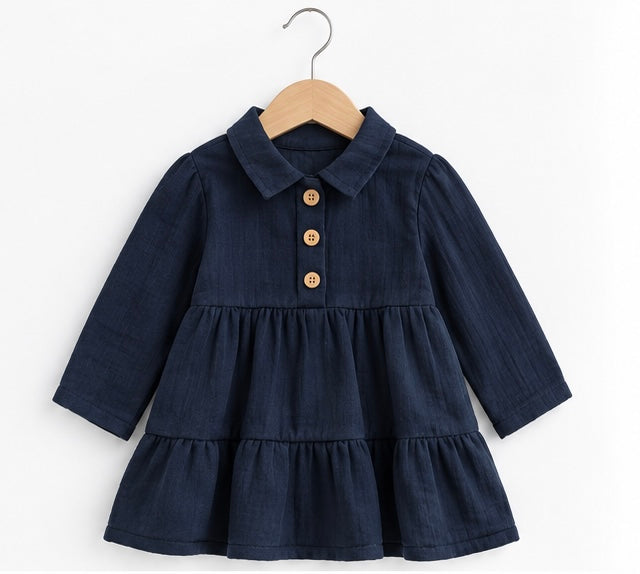 Girls Navy Blue Tiered Dress