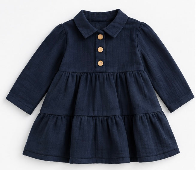 Girls Navy Blue Tiered Dress