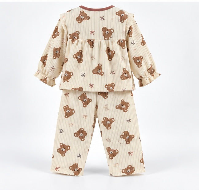 Girls Pastel Brown Teddy Print Baby 2-Piece Set