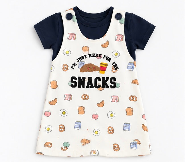 Girls I'm Just Here For The Snacks Dungaree Set