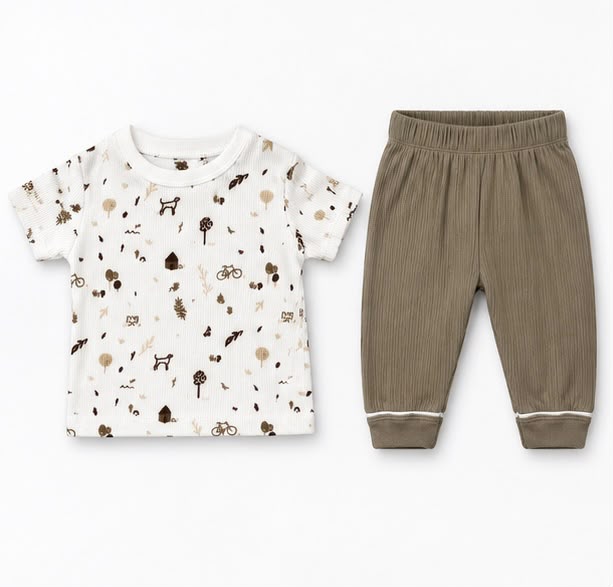 Woodland Friends Print T-Shirt & Khaki Joggers Set