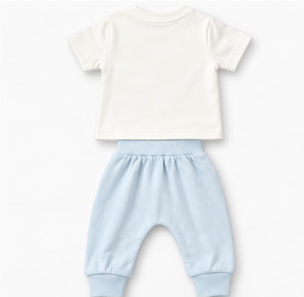 Sweet Princess Crown & Cat Face T-Shirt & Blue Joggers Set