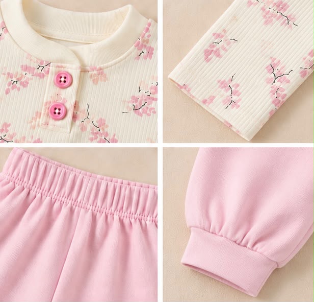 Cherry Blossom Floral Print Top & Pink Joggers Set