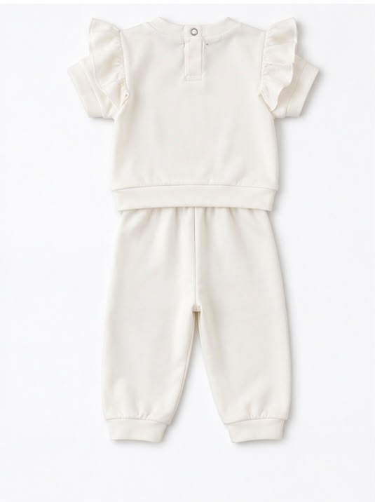 Happy Embroidered Flutter Sleeve Top & Ruffle Joggers Set