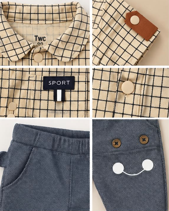 Grid Plaid Sport Shirt & Smiley Face Navy Pants Set