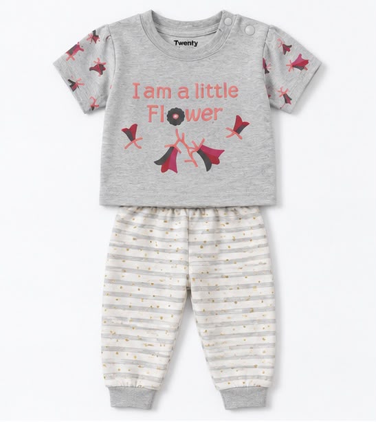 Little Flower Print Tee & Striped Dot Pants Set