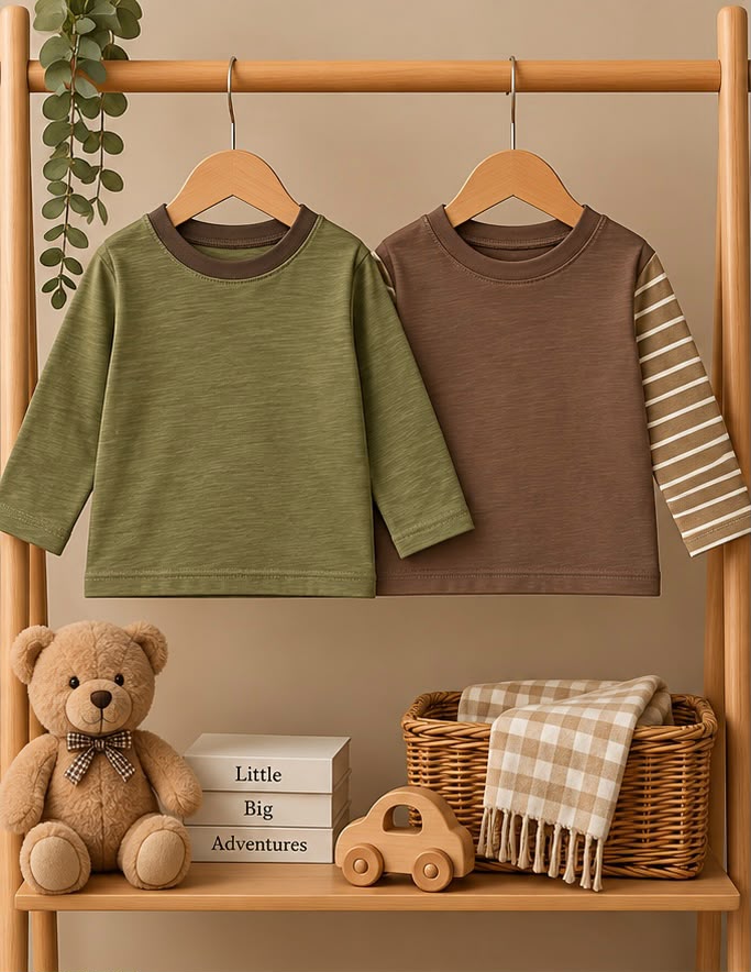 2 Piece Sage & Brown Tee Combo