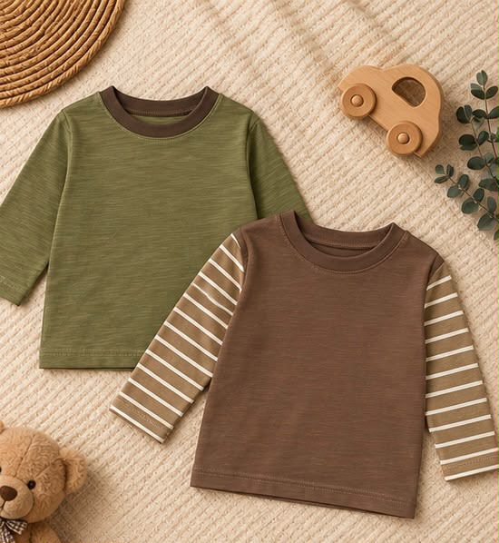 2 Piece Sage & Brown Tee Combo