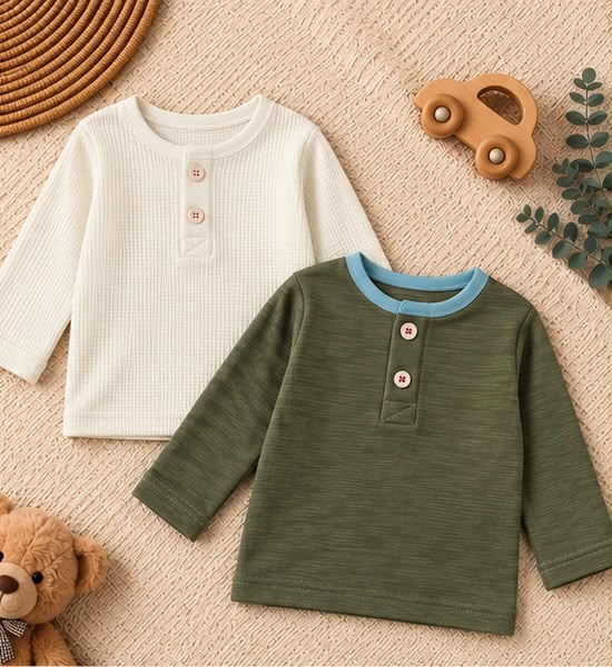 2 Piece Henley Button Tee Combo