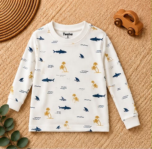 Shark & Palm Tree Print T-Shirt