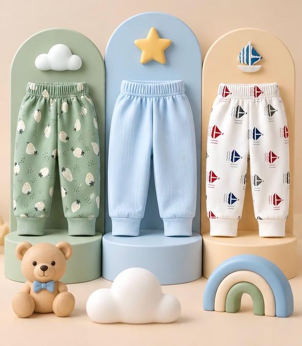 3 Piece Sheep Sailboat Solid Baby Pants Combo