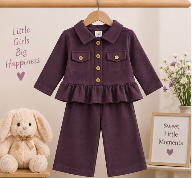 Plum Purple Button-Front 2-Piece Girls' Set