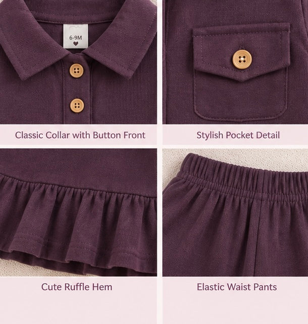 Plum Purple Button-Front 2-Piece Girls' Set