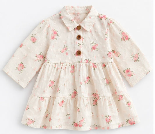 Girls White Floral Tiered Dress