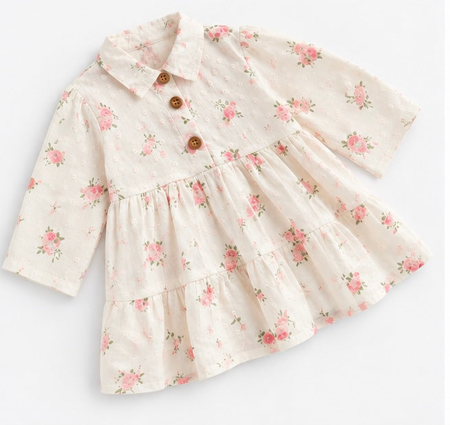 Girls White Floral Tiered Dress