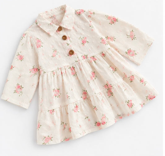 Girls White Floral Tiered Dress