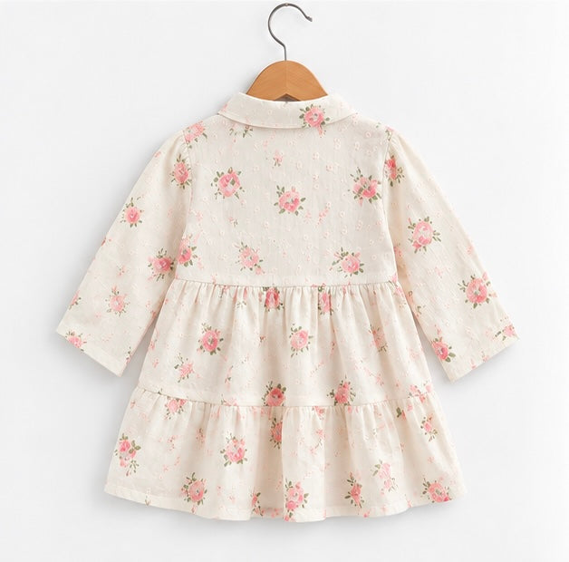 Girls White Floral Tiered Dress