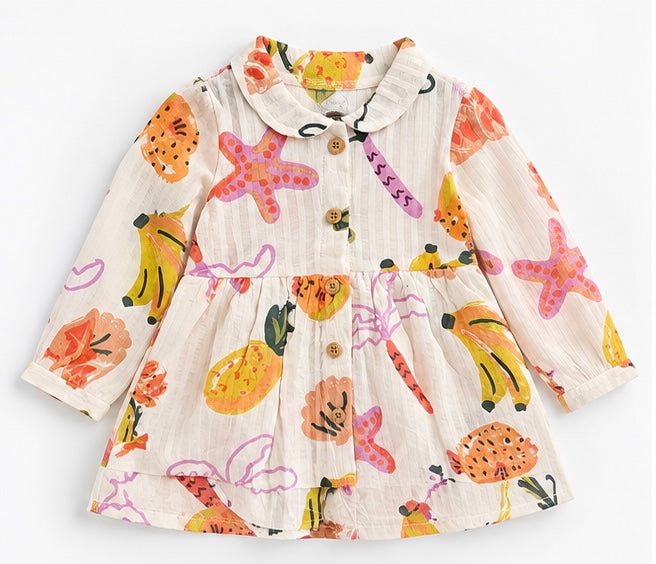 Girls Coral Tropical Print Dress