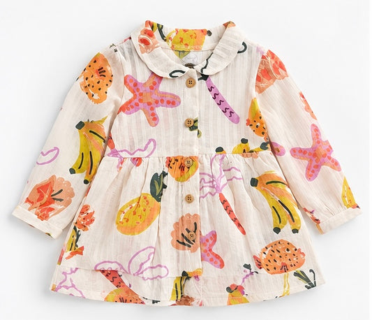Girls Coral Tropical Print Dress