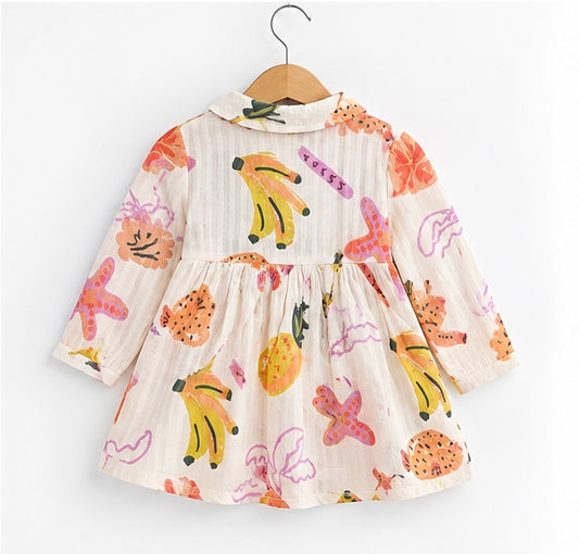 Girls Coral Tropical Print Dress