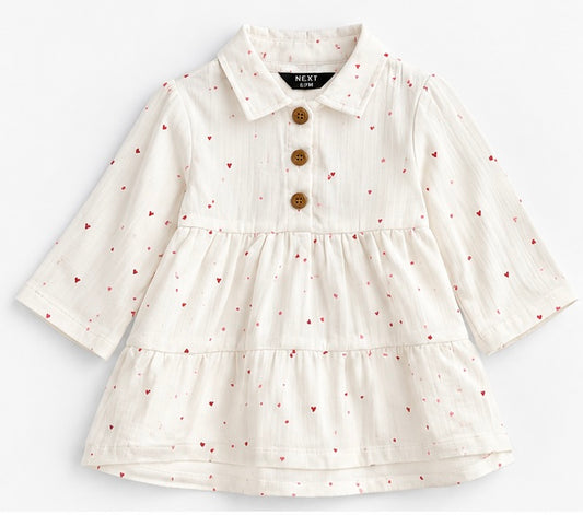 Girls White Heart Print Dress