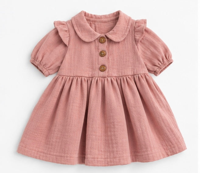 Girls Dusty Rose Puffed Sleeve Dress