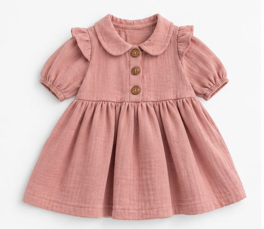 Girls Dusty Rose Puffed Sleeve Dress