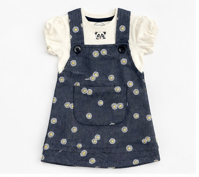Girls Derby Flower Dungaree Set