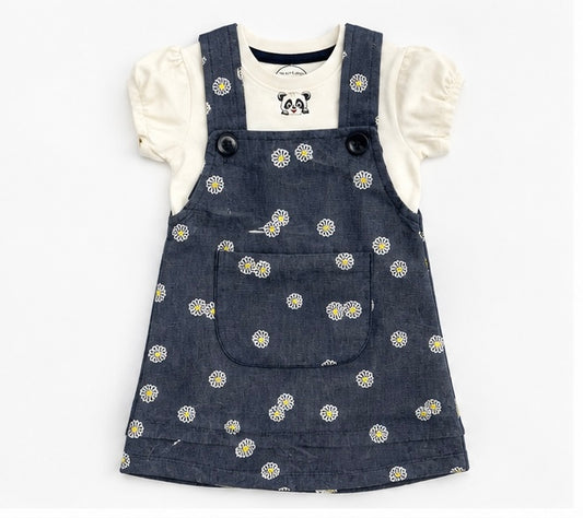 Girls Derby Flower Dungaree Set