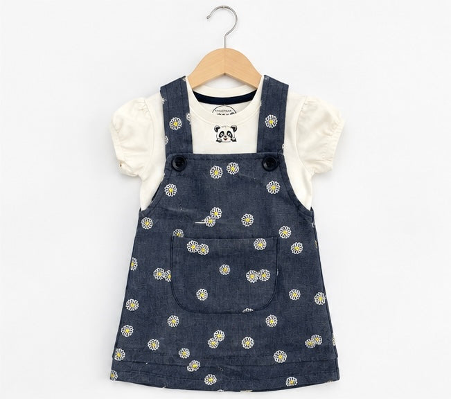 Girls Derby Flower Dungaree Set