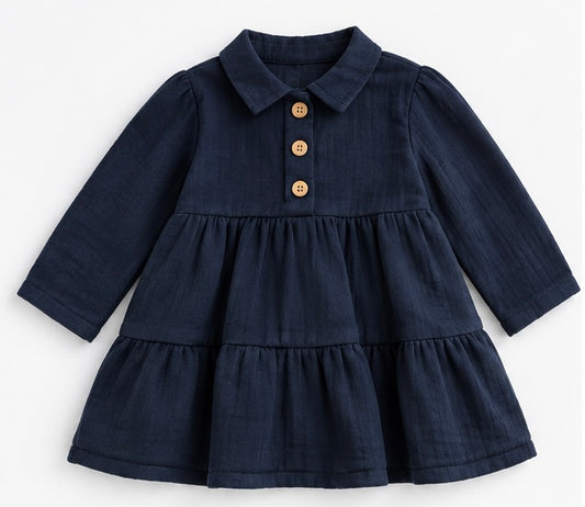 Girls Navy Blue Tiered Dress