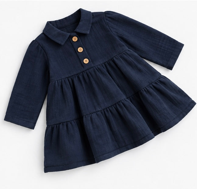 Girls Navy Blue Tiered Dress