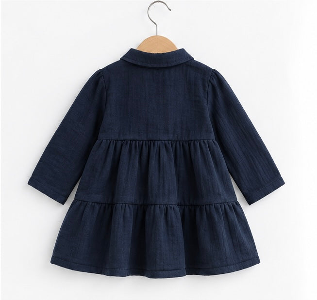 Girls Navy Blue Tiered Dress