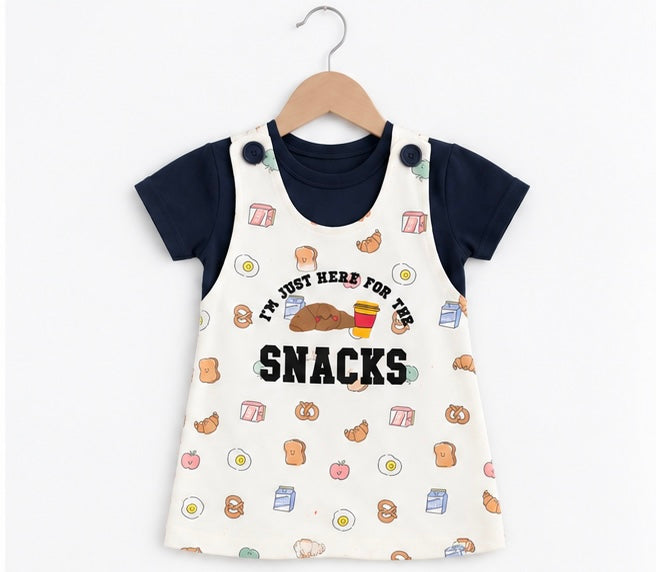 Girls I'm Just Here For The Snacks Dungaree Set