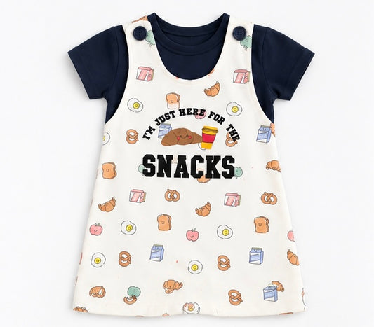 Girls I'm Just Here For The Snacks Dungaree Set
