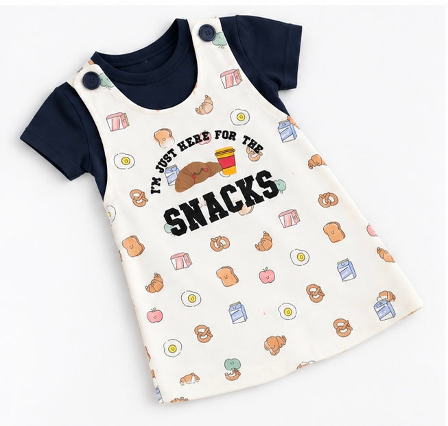 Girls I'm Just Here For The Snacks Dungaree Set