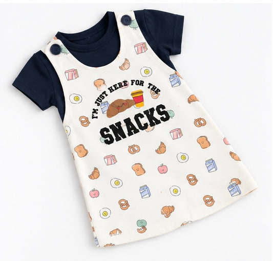 Girls I'm Just Here For The Snacks Dungaree Set