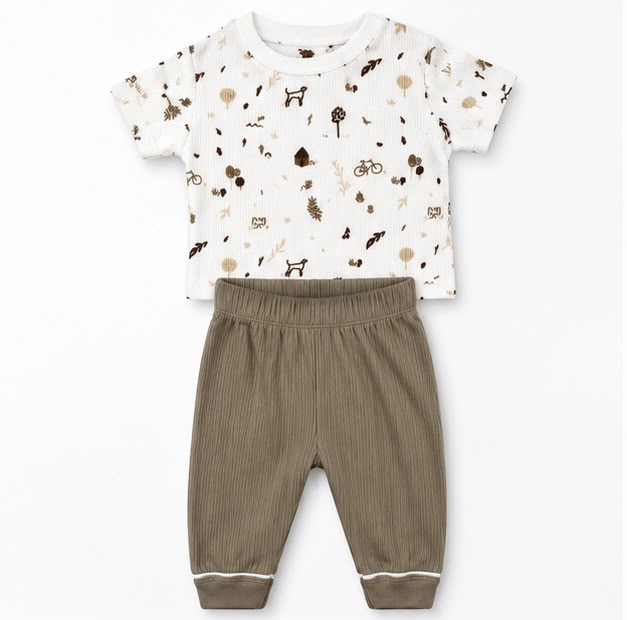 Woodland Friends Print T-Shirt & Khaki Joggers Set