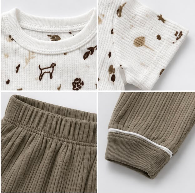 Woodland Friends Print T-Shirt & Khaki Joggers Set